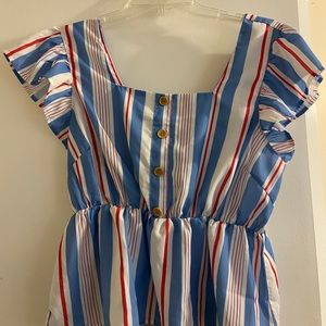 White and Blue Striped Peplum Style Blouse